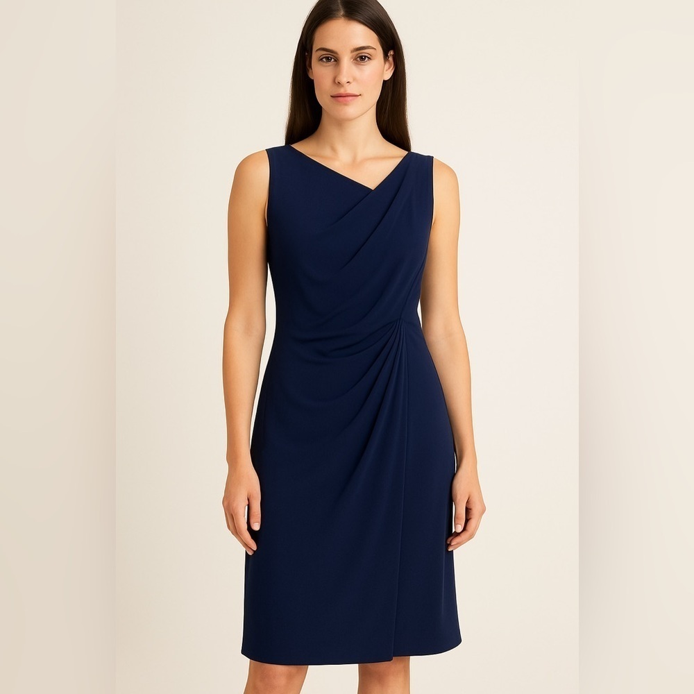 Talbots Navy Sleeveless Ruched Dress – Size Large | Classic
